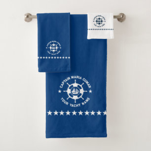 Blauw Wit Nautisch Boat Wheel  Boat Bad Handdoek