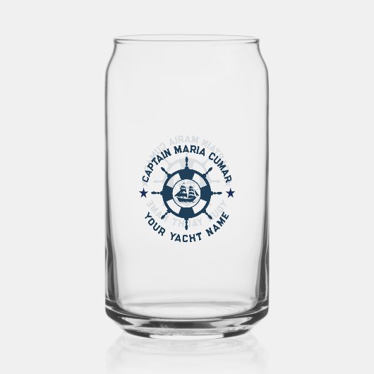 Blauw Wit Nautisch Boat Wheel  Boat Blikvorm Glas (Voorkant)