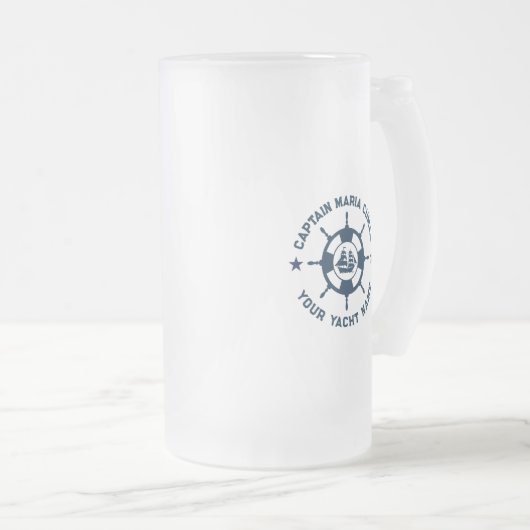 Blauw Wit Nautisch Boat Wheel Boat Matglas Bierpul (Voorkant rechts)