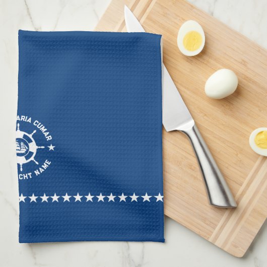 Blauw Wit Nautisch Boat Wheel  Boat Theedoek (Quarter Fold)