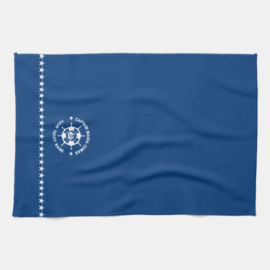 Blauw Wit Nautisch Boat Wheel  Boat Theedoek (Horizontaal)