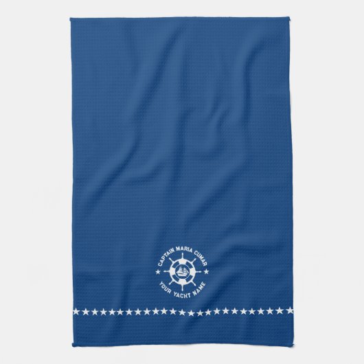 Blauw Wit Nautisch Boat Wheel  Boat Theedoek (Verticaal)