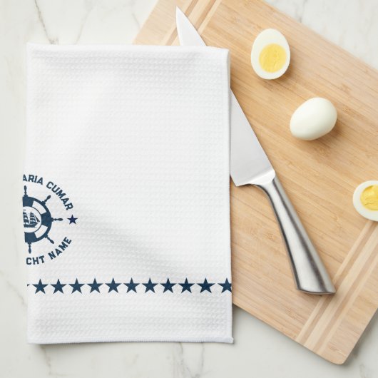 Blauw Wit Nautisch Boat Wheel Boat Theedoek (Quarter Fold)