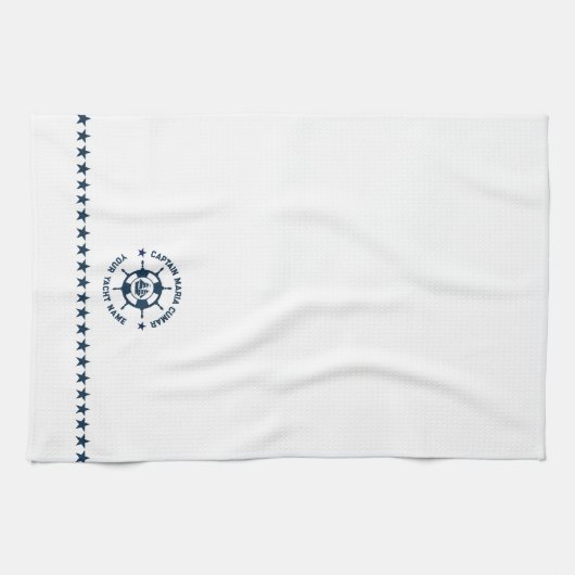 Blauw Wit Nautisch Boat Wheel  Boat Theedoek (Horizontaal)