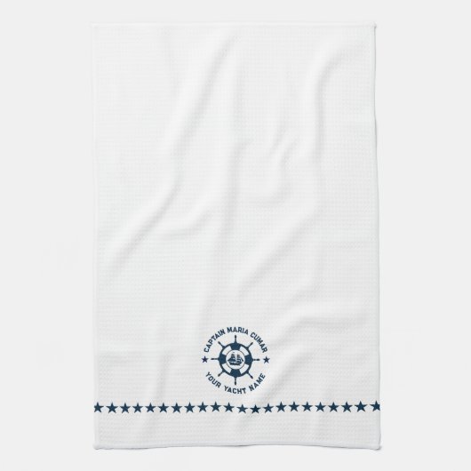 Blauw Wit Nautisch Boat Wheel  Boat Theedoek (Verticaal)