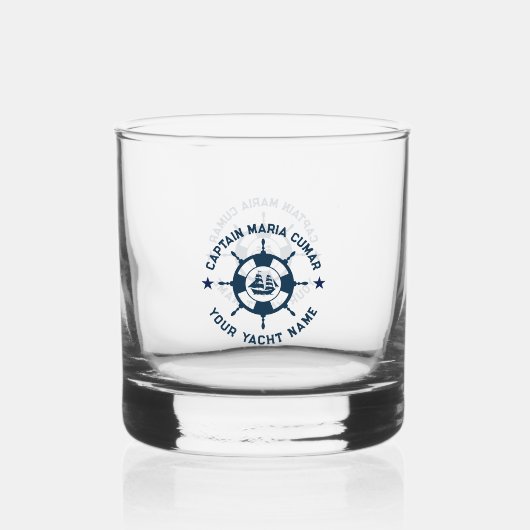 Blauw Wit Nautisch Boat Wheel  Boat Whisky Glas (Voorkant)
