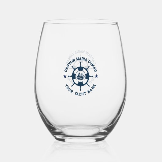 Blauw Wit Nautisch Boat Wheel  Boat Wijnglas Zonder Voet (Voorkant)