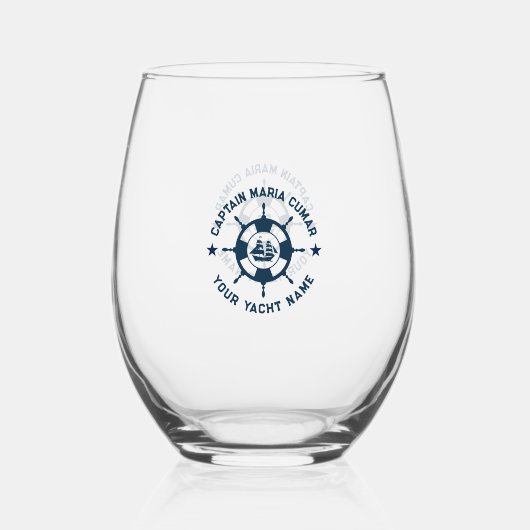 Blauw Wit Nautisch Boat Wheel  Boat Wijnglas Zonder Voet (Achterkant)