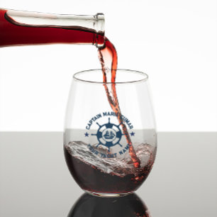 Blauw Wit Nautisch Boat Wheel  Boat Wijnglas Zonder Voet