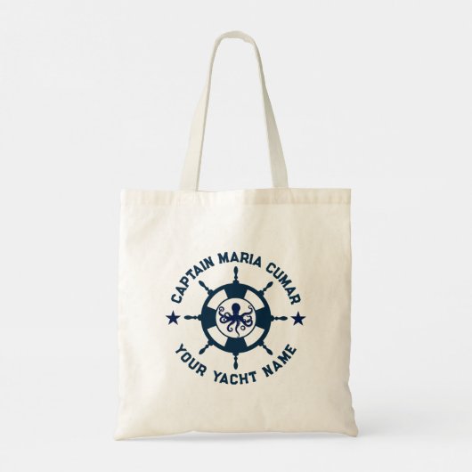 Blauw Wit Nautisch Boat Wheel  Octopus Tote Bag (Achterkant)