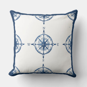 Blauw-Wit Nautisch Kompas Sierkussen