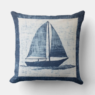 Blauw-Wit Nautisch Zeilboot Sierkussen