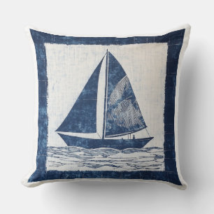 Blauw-Wit Nautisch Zeilboot Sierkussen