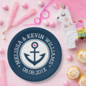 Blauw & Wit Nautische Boot Anker Bruiloft Ontwerp Papieren Bordje (Feest)