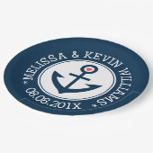 Blauw & Wit Nautische Boot Anker Bruiloft Ontwerp Papieren Bordje (Gekanteld)