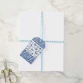 Blauw & Wit Nautische strepen en schelpen Cadeaulabel (Met Touw)