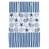 Blauw & Wit Nautische strepen en schelpen Medium Cadeauzakje (Achterkant)
