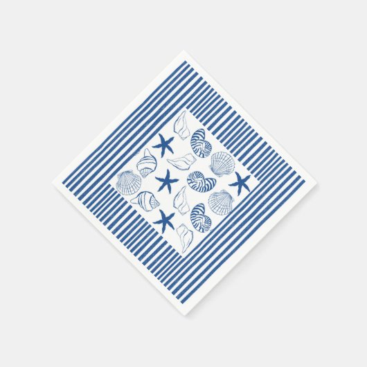 Blauw & Wit Nautische strepen en schelpen Servet (Hoek)