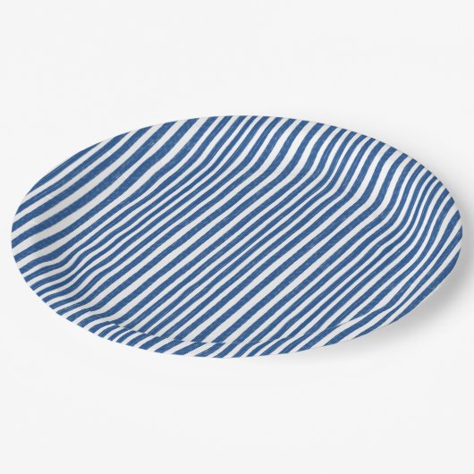 Blauw & Wit Nautische strepen Papieren Bordje (Gekanteld)
