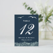 Blauw & Wit Nautische Trouwtafel Nummer Kaarten (Staand voorkant)