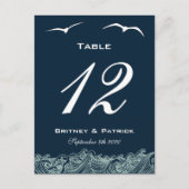 Blauw & Wit Nautische Trouwtafel Nummer Kaarten (Voorkant)