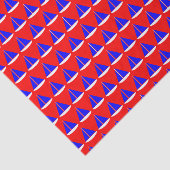 Blauw Wit Nautische Zeilboten op Rood Tissuepapier (Detail)