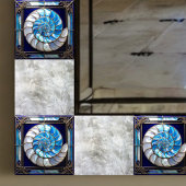 Blauw/Wit Nep Gebrandschilderd Glas Nautilus Schel Tegeltje