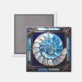 Blauw/Wit Nep Gebrandschilderd Nautilus Schelp 2 Magneet (Voorkant / Achterkant)