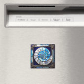 Blauw/Wit Nep Gebrandschilderd Nautilus Schelp 2 Magneet (Insitu (Vaatwasser))