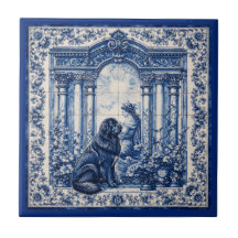 Blauw & Wit Newfoundland Tuin Tegelmural