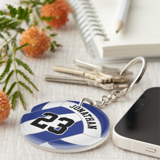 blauw wit of ELK kleurenvolleybal Sleutelhanger (Voorkant Rechts)