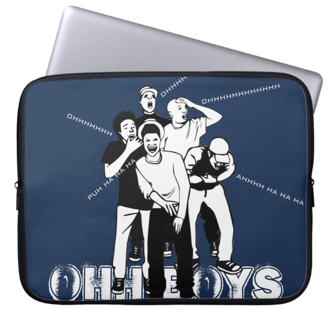 blauw wit OHH BOYS die lachen Laptop Sleeve (Voorkant)