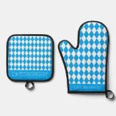 Blauw-wit Oktoberfest Ovenwant & Pannenlap Set (Voorkant)