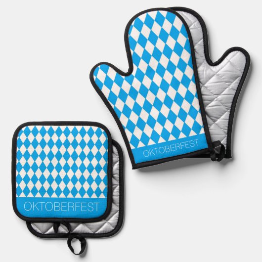 Blauw-wit Oktoberfest Ovenwant & Pannenlap Set (Voorkant / Achterkant)