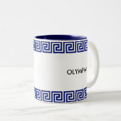 Blauw & Wit Olympisch Grieks geometrisch patroon Tweekleurige Koffiemok (Voorkant rechts)