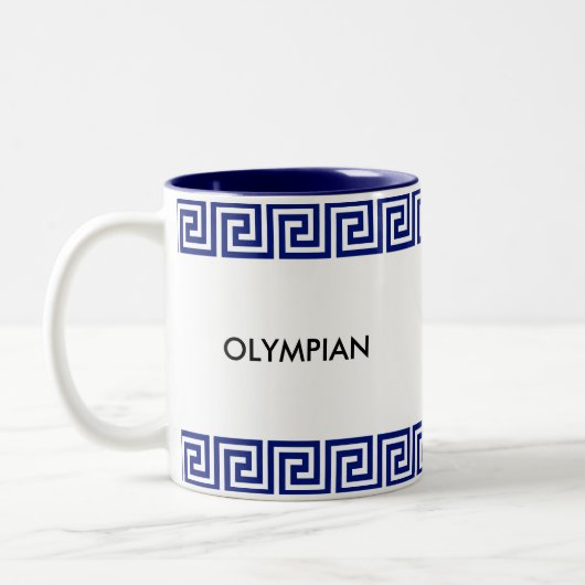 Blauw & Wit Olympisch Grieks geometrisch patroon Tweekleurige Koffiemok (Links)
