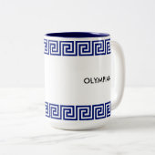 Blauw & Wit Olympisch Grieks geometrisch patroon Tweekleurige Koffiemok (Voorkant rechts)