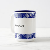 Blauw & Wit Olympisch Grieks geometrisch patroon Tweekleurige Koffiemok (Voorkant links)