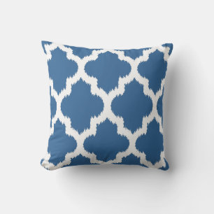 Blauw & Wit Omkeerbaar Ikat Quatrefoil Patroon Kussen