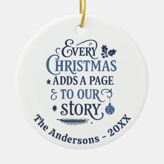 Blauw wit ons verhaal typografie Kerstmis Keramisch Ornament (Voorkant)