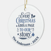 Blauw wit ons verhaal typografie Kerstmis Keramisch Ornament (Links)