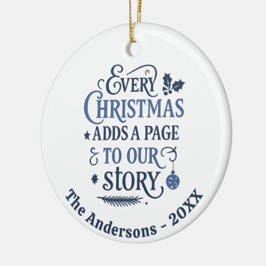 Blauw wit ons verhaal typografie Kerstmis Keramisch Ornament (Links)