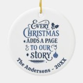 Blauw wit ons verhaal typografie Kerstmis Keramisch Ornament (Achterkant)