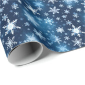 Blauw & Wit Ontwerp Winter Sneeuwvlok Patroon Cadeaupapier (Rol Hoek)