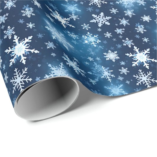 Blauw & Wit Ontwerp Winter Sneeuwvlok Patroon Cadeaupapier (Rol Hoek)