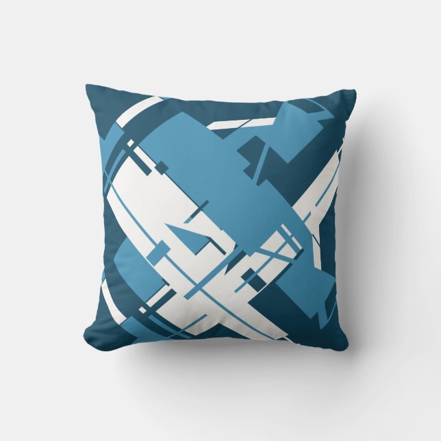 Blauw wit op donkere Turquoise Diagonaal Abstract Kussen (Voorkant)