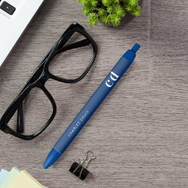 Blauw wit op maat gemaakt monogram naam minimalist blauwe inkt pen