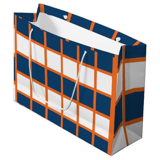 Blauw-wit-Oranje cheques gecontroleerd Groot Cadeauzakje (Voorkant Gekanteld)