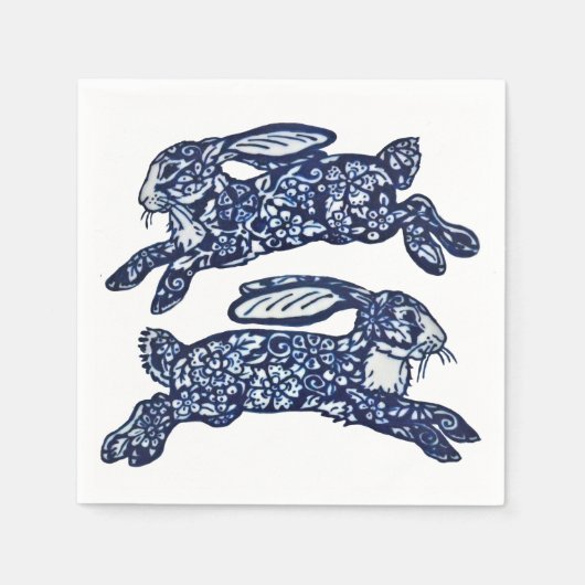 Blauw & Wit Oriëntaalse Konijnen Konijntje Delft D Servet (Voorkant)