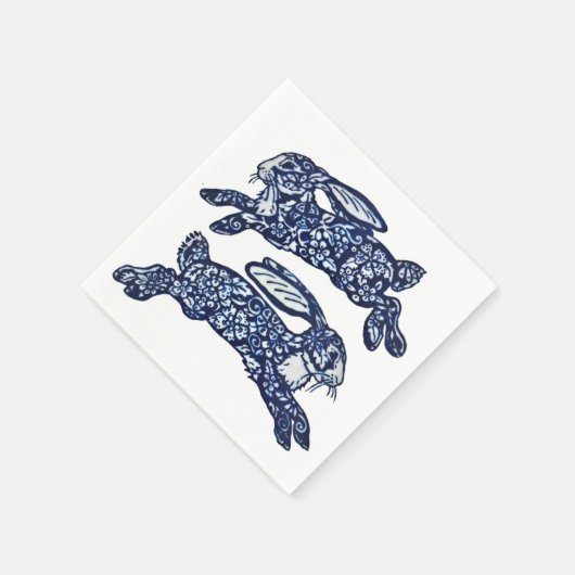 Blauw & Wit Oriëntaalse Konijnen Konijntje Delft D Servet (Hoek)